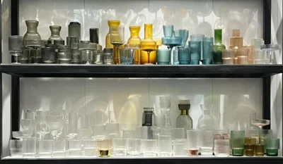 Custom glassware display with different colors, shapes, and cup styles