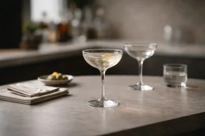 Coupe glasses with rounded bowls in an elegant hospitality table setting