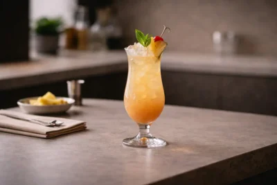 Hurricane glass for themed cocktail presentation in hospitality programs