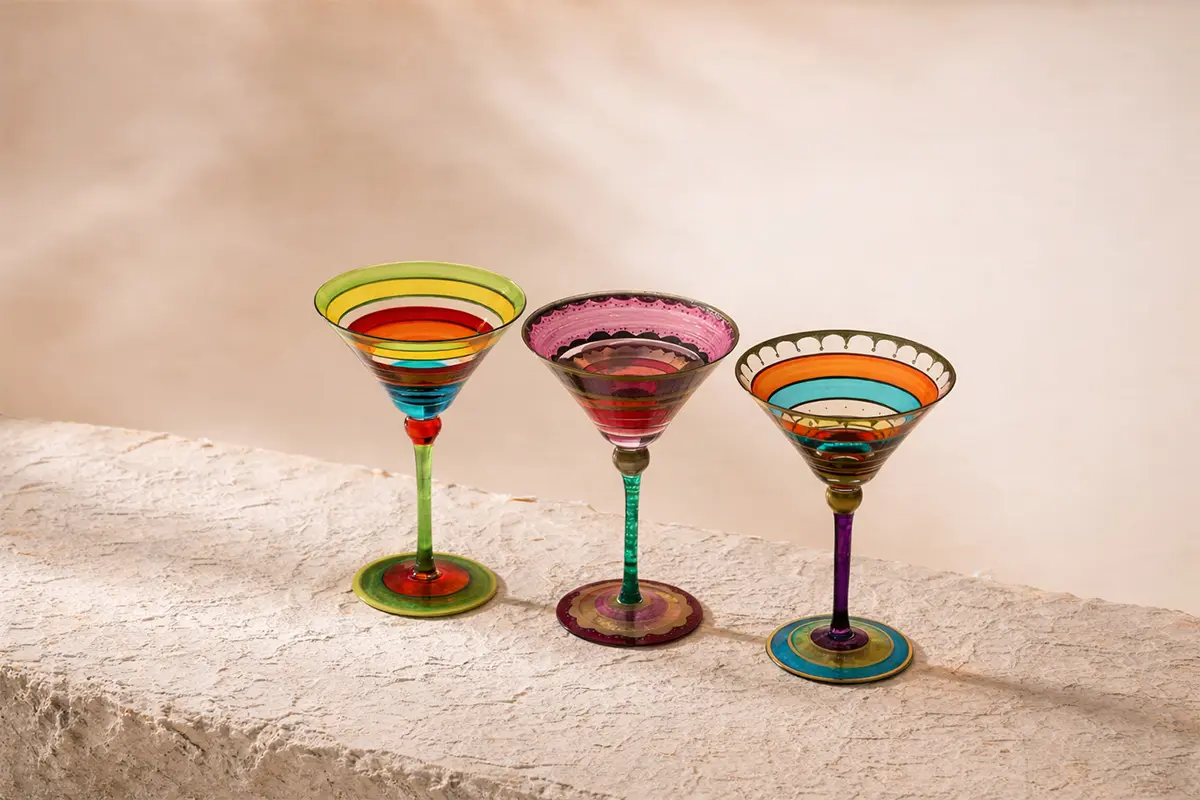 Hand-drawn martini cocktail glass illustration for custom specifications and decoration options