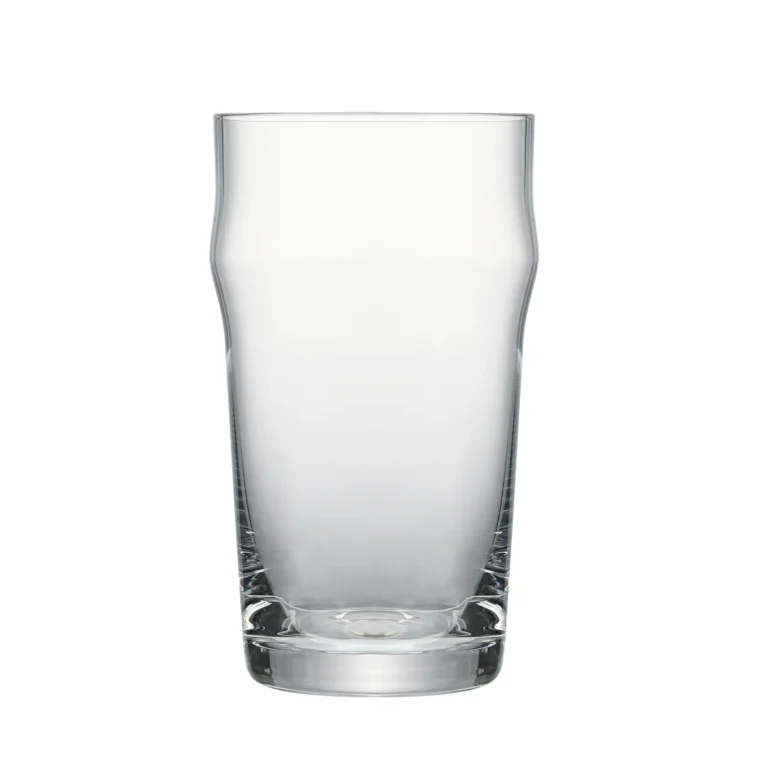 English pint beer glass 570 ml on white background.