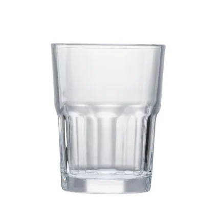 Stackable octagonal beer glass 280–470 ml on white background.
