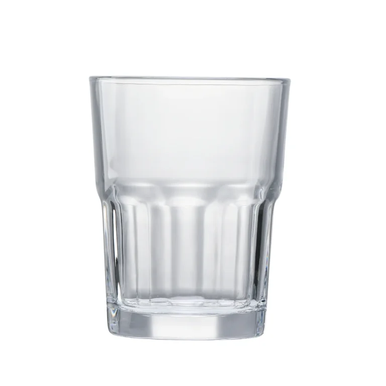 Stackable octagonal beer glass 280–470 ml on white background.