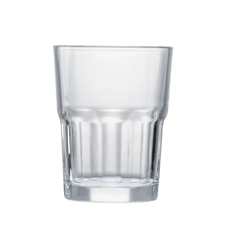 Stackable octagonal beer glass 280–470 ml on white background.