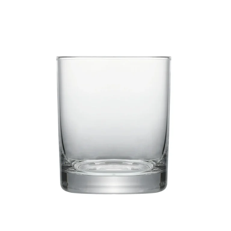 Old fashioned whiskey glass 300 ml on white background.