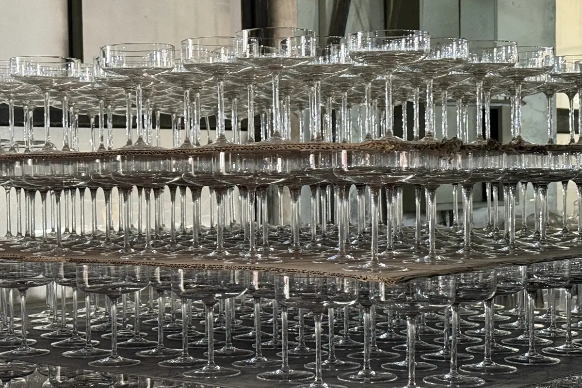 Finished stemware display in the glassware sample area