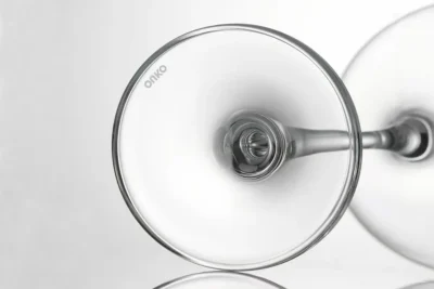 Glass logo marking detail on the base of stemware for custom surface decoration