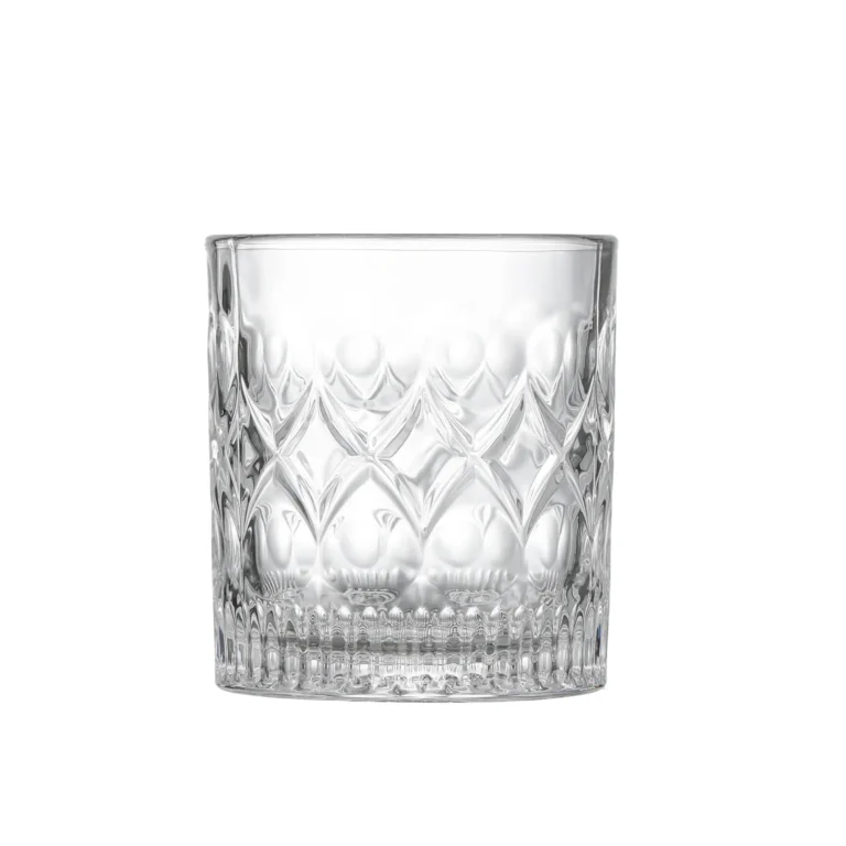 Patterned whiskey glass 300 ml on white background.