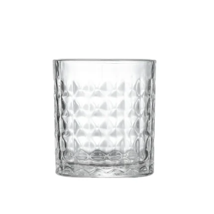 Patterned old fashioned whiskey glass 300 ml on white background.