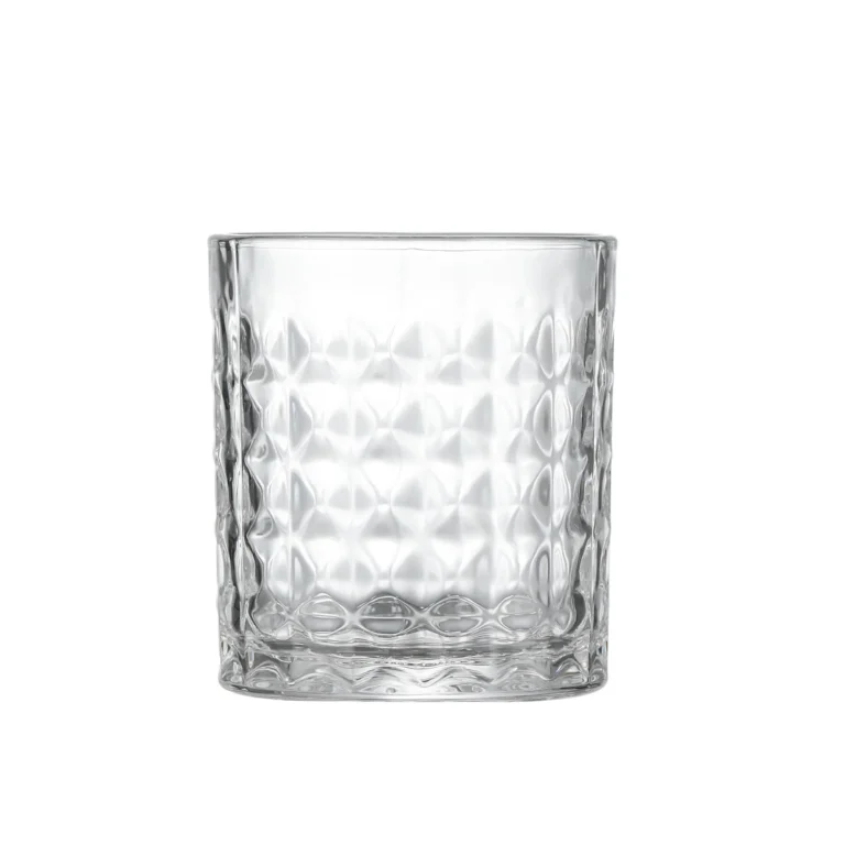 Patterned old fashioned whiskey glass 300 ml on white background.
