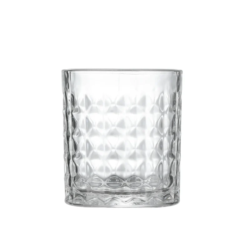 Patterned old fashioned whiskey glass 300 ml on white background.