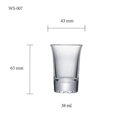 WS-007 heavy base shot glass size chart in 38 ml