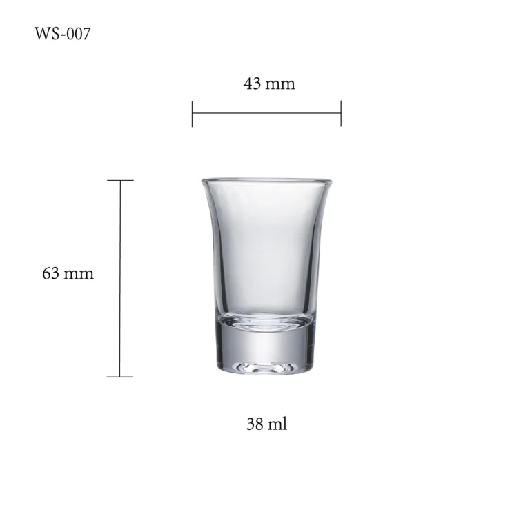 WS-007 heavy base shot glass size chart in 38 ml