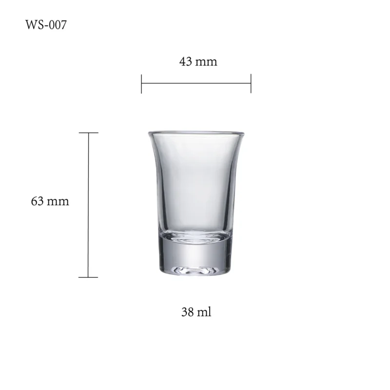 WS-007 heavy base shot glass size chart in 38 ml